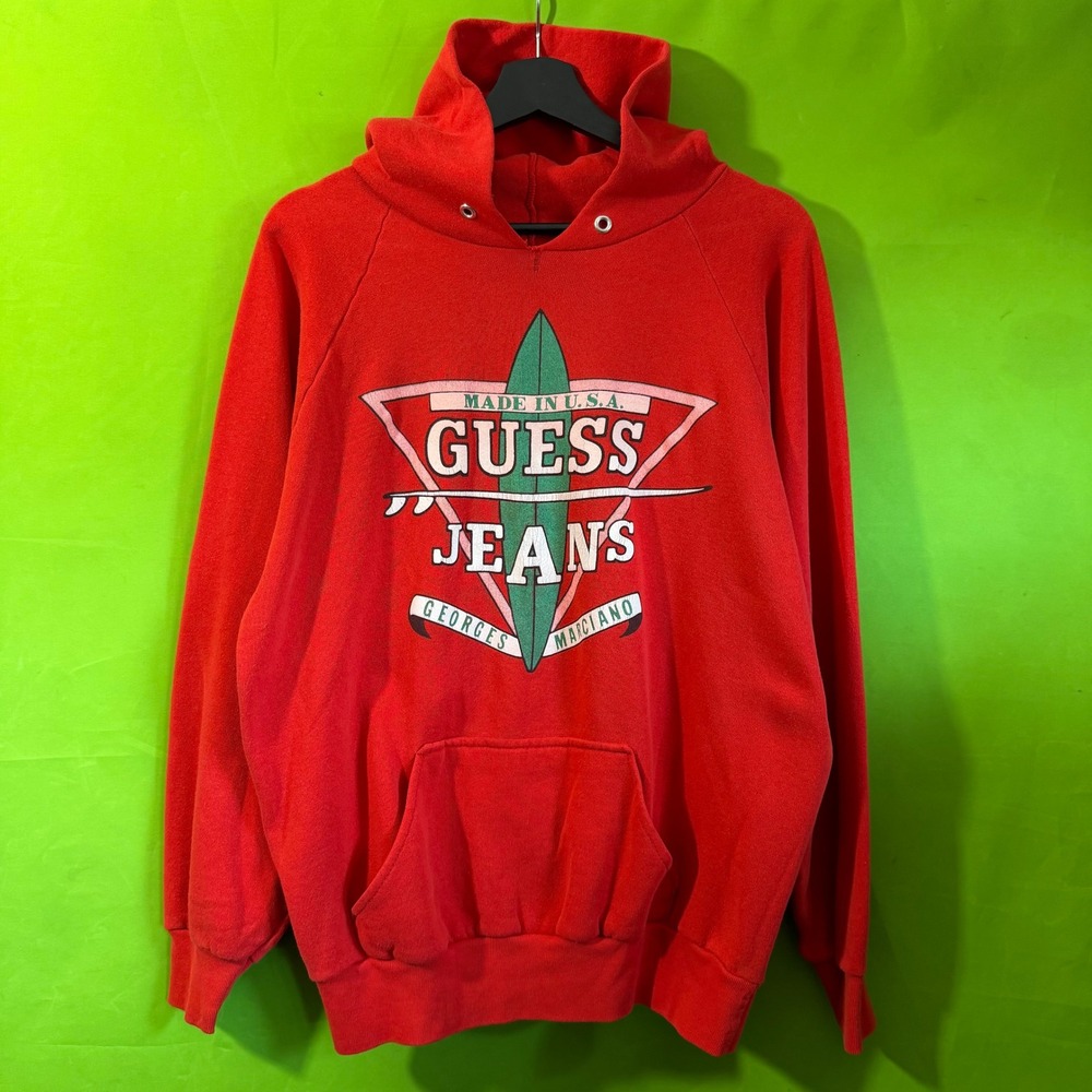 Vintage 90s Guess Jeans Georges Marciano Red Hoodie Miller USA Large Surf
